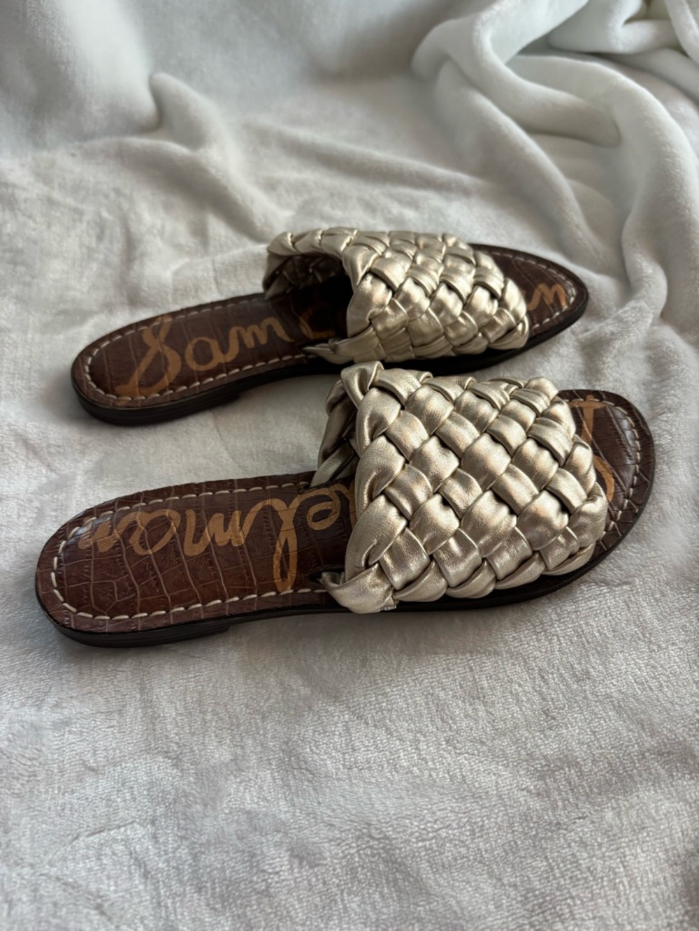 Sam Edelman Griffin Woven Upper Flat Slip On Sandals Gold Size 7M